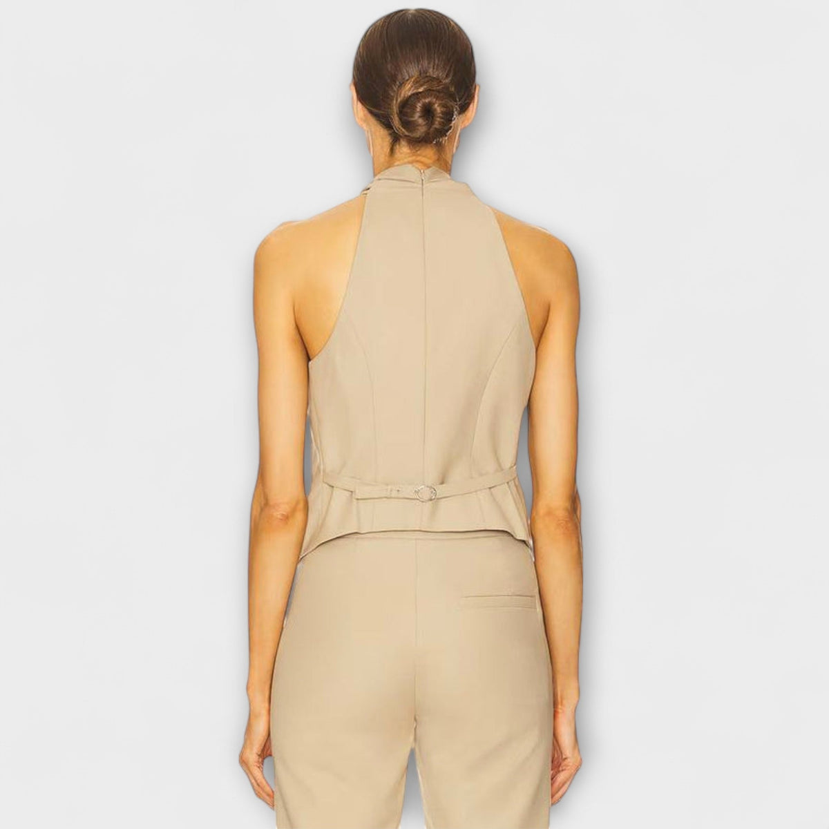 Tanktop Damen Neckholder Überkreuzt Schwarz Beige – Juni