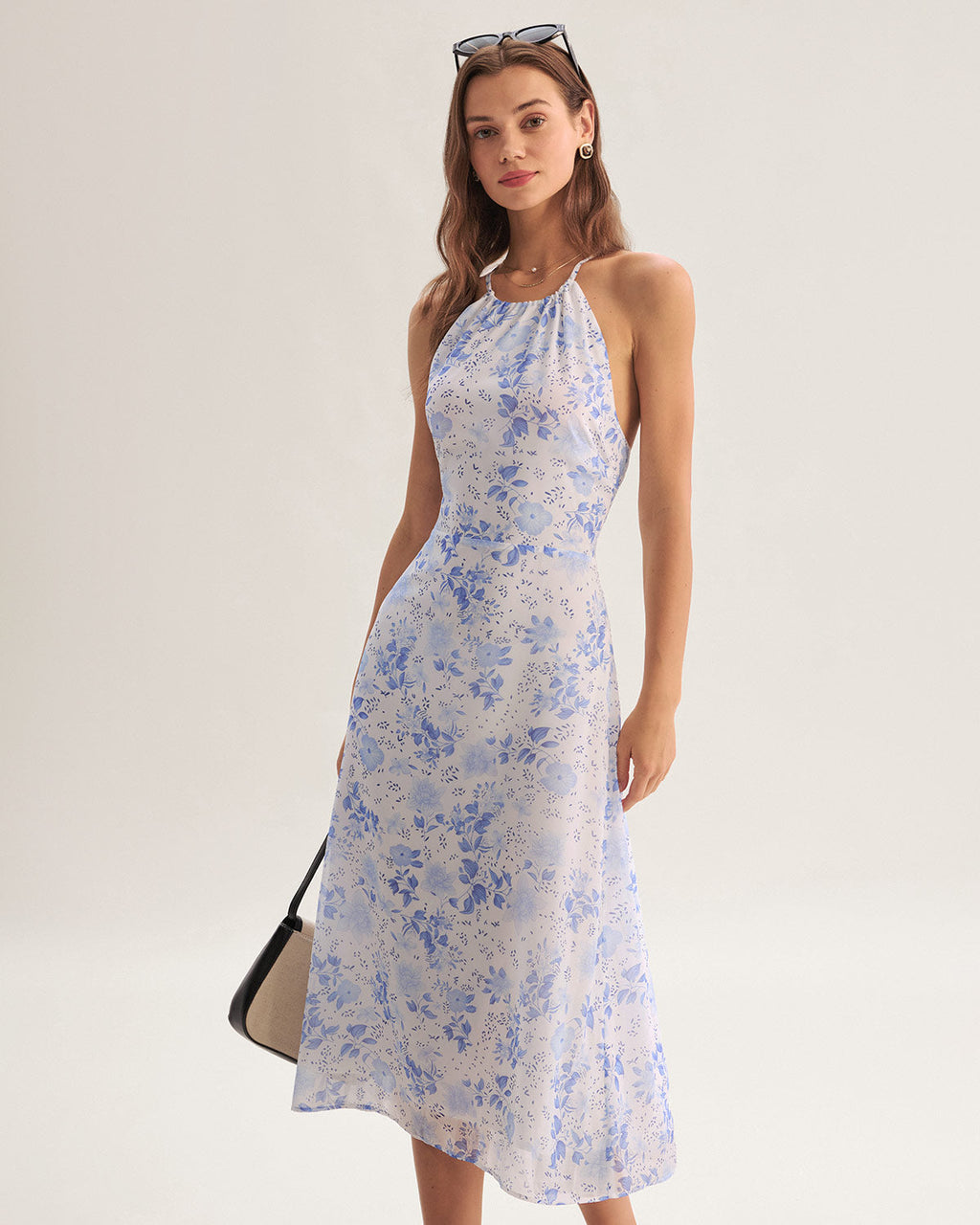 Clarice - Midi Kleid Blau Floral