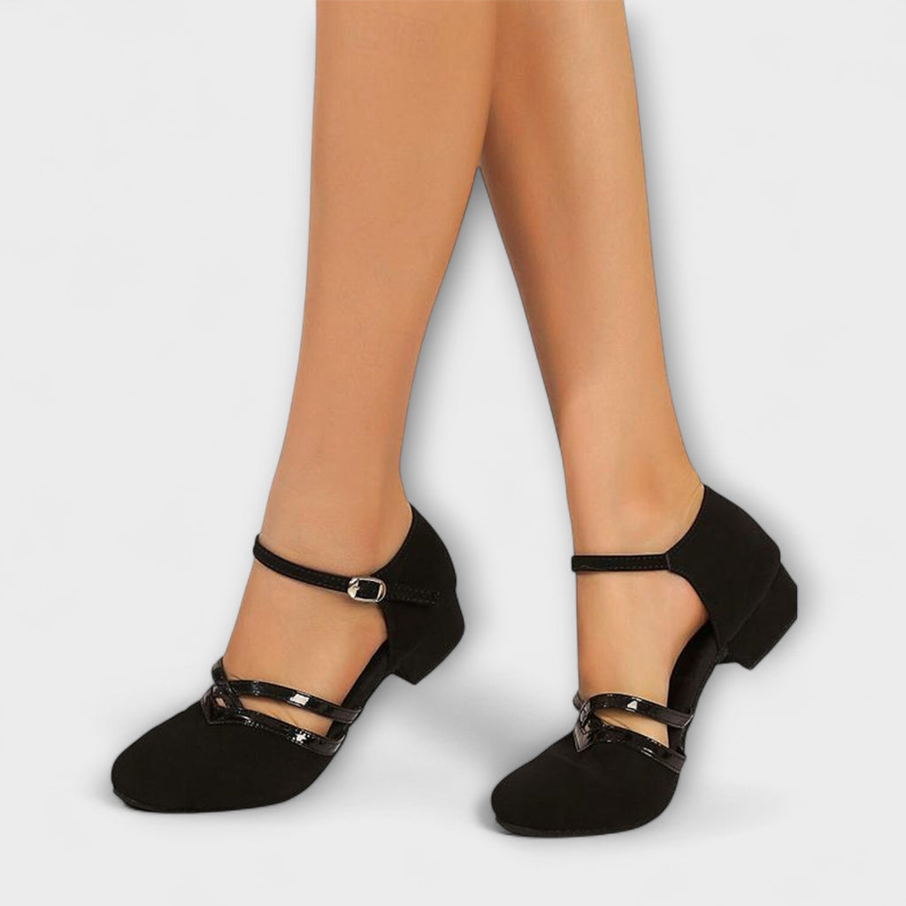 Tanzschuhe Damen Wildleder Absatz Bequem Schwarz