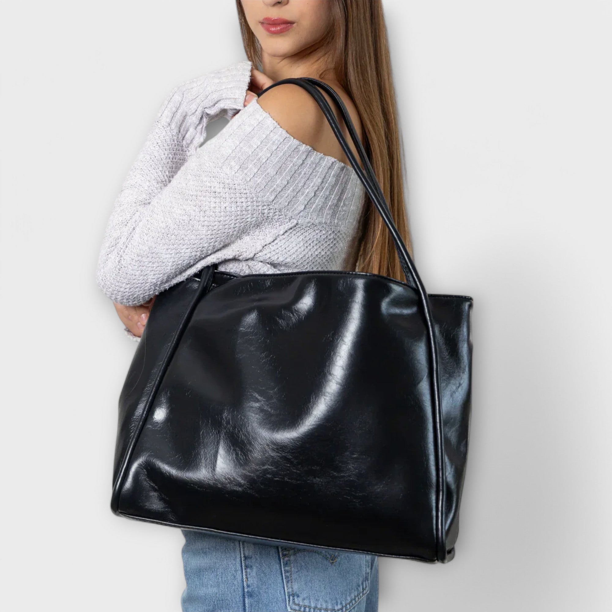 Shopper Damen Gross Schultertasche Vintage-Optik Schwarz Braun Rot – Blair